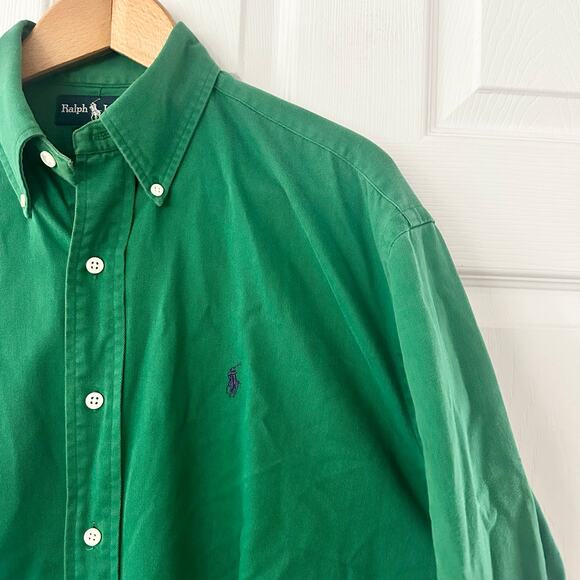 Ralph Lauren Polo Vintage Kelly Green Blake Button Down Casual Y2K Shirt Medium - Picture 6 of 8